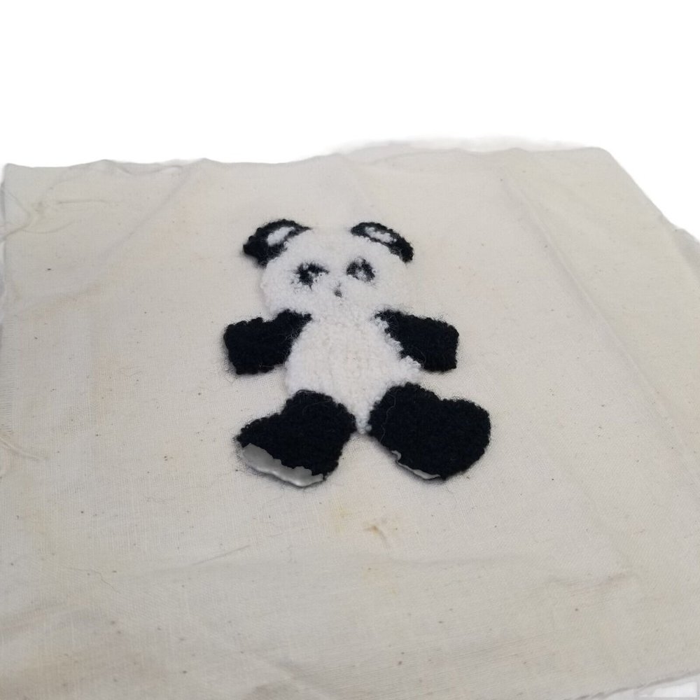 Vtg Hand Embroidered Quilt Square Handmade Panda Bear Teddy Unfinished Animal